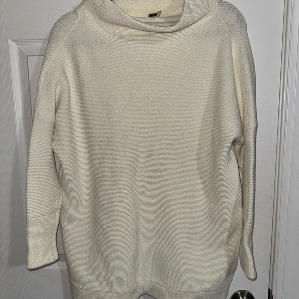 Free People Ottoman Slouchy Tunic Sweater Cream White Ribbed Mock‎ Neck XS